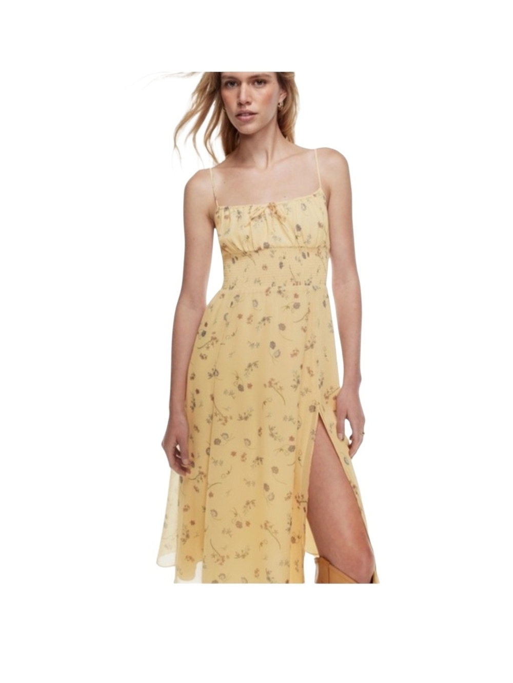 Wilfred Yellow Floral Spaghetti-Strap Midi Dress